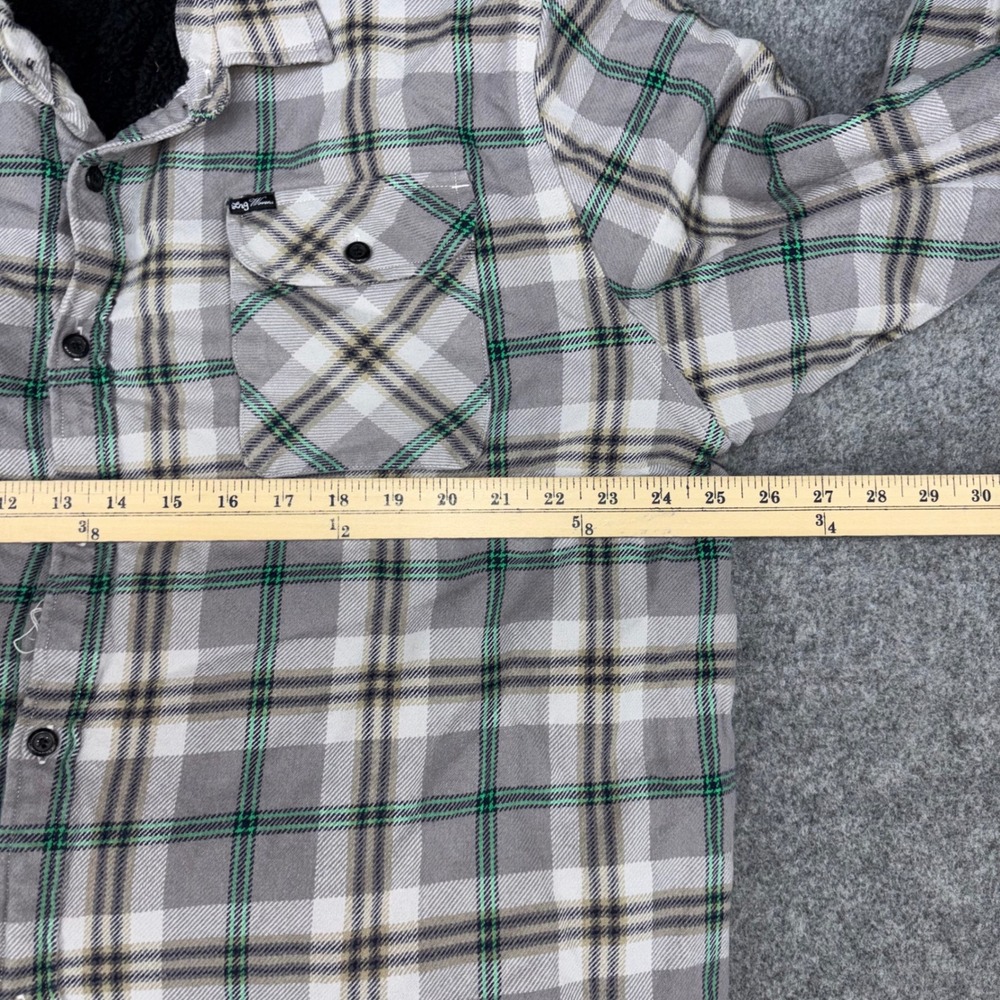 LRG Flannel Shirt Jacket Mens 3XL Grey Green Plaid Sherpa Lined Button Up Heavy - Picture 7 of 11